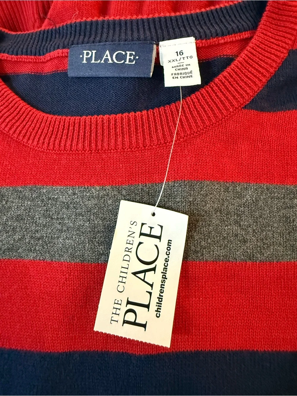 The Children’s Place Boys Striped Sweater Size 16 Red Blue Gray Crewneck
